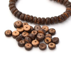 50 irregular brown coconut round beads 7mm x 3mm