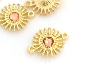 Gold sun connector with amber rhinestones 20 mm