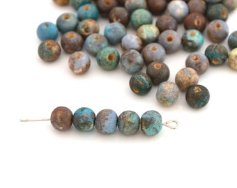 100 perles rondes en bois bleu marron 8 mm