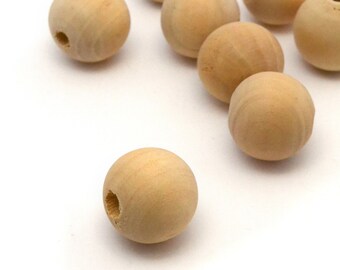 10 large round raw wooden beads 20mm