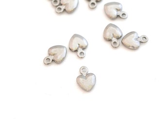 5 mini silver stainless steel heart charms