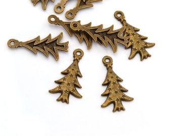 5 breloques sapins de Noël bronze 26 mm