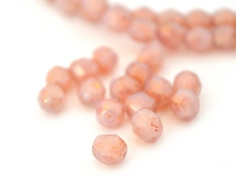 25 faceted shiny marbled pink Bohemian beads 6mm