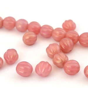 25 Czech pink melon shape beads 8mm in Boho glass image 2