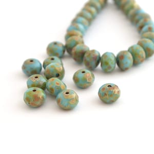 10 facettierte Glasrondellperlen 7 mm Türkisblau und Bronze