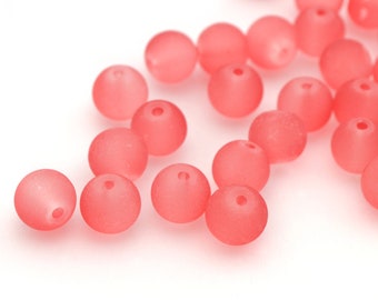 50 raspberry pink frosted glass 8mm beads
