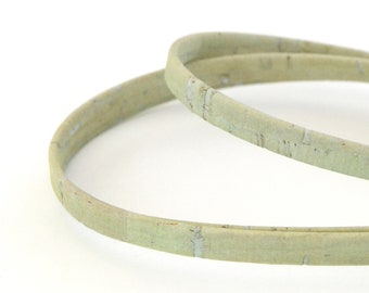 50 cm of flat cork cord 5mm mint green jade
