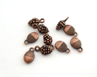 10 Forest charms pine cones and copper acorns 12 mm