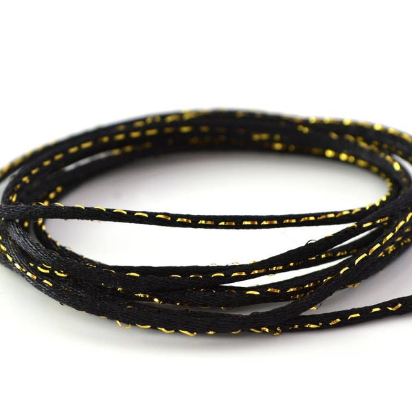 5m of round black and gold rat tail cord 2mm in polyester