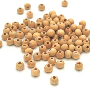 100 round raw wooden beads 6 mm