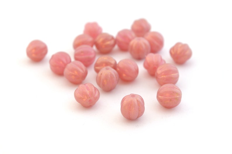 25 Czech pink melon shape beads 8mm in Boho glass image 3