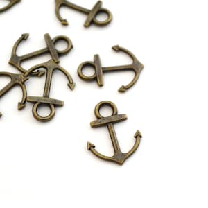 10 gold, silver, copper or bronze marine anchor charms 15x19 mm