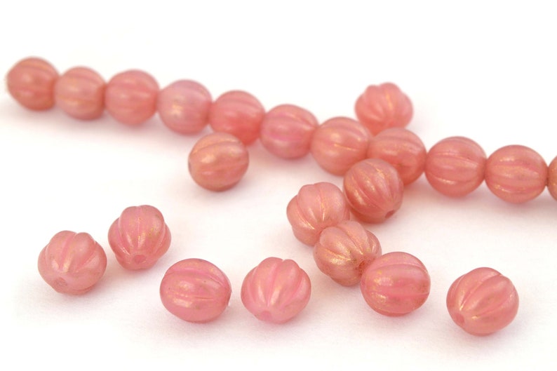 25 Czech pink melon shape beads 8mm in Boho glass image 2