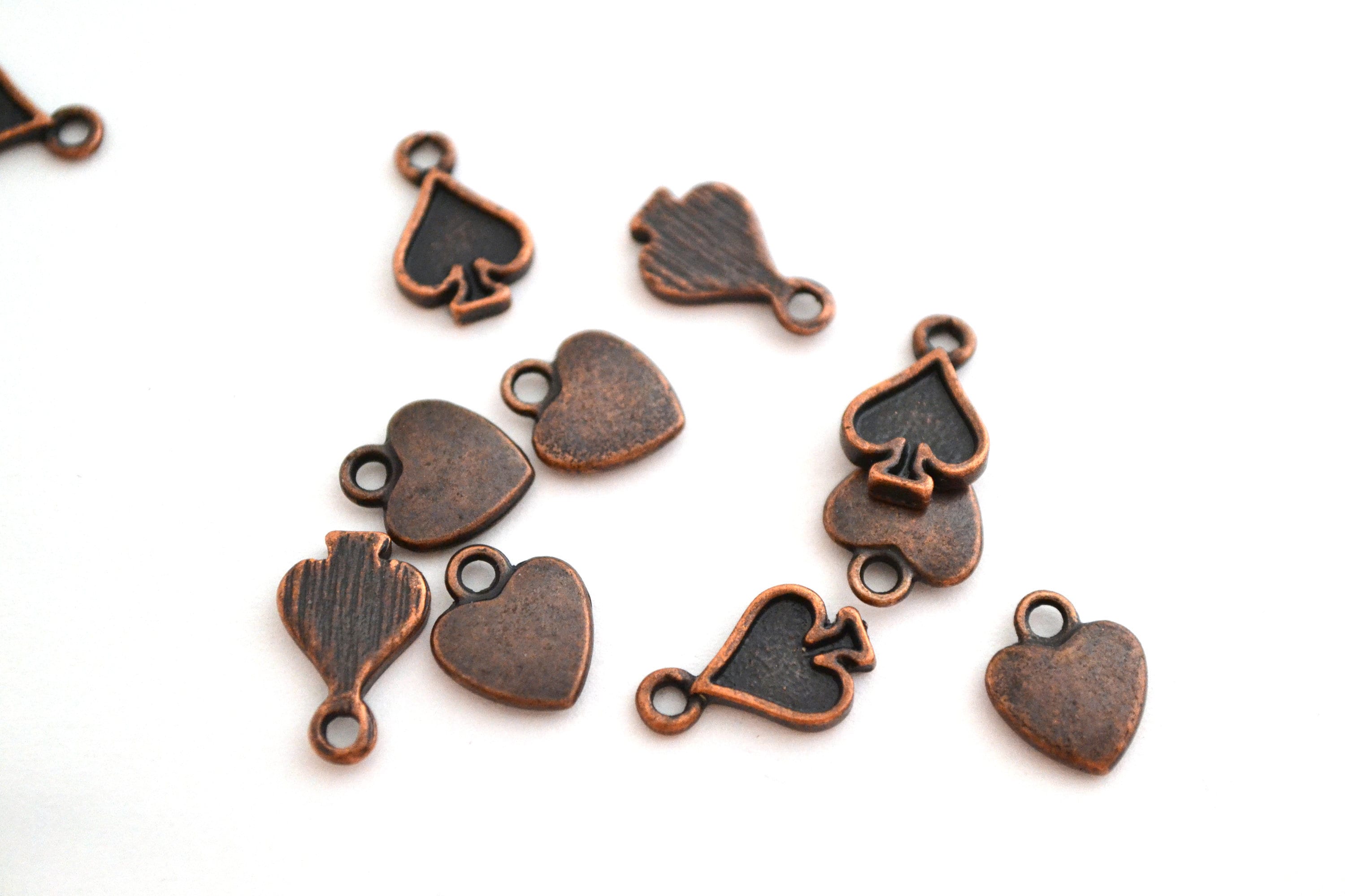 10 Copper heart and spike charms 12 mm