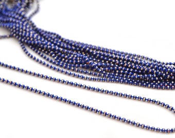 Fine indigo blue and gold bead chain 1.2 mm in metal