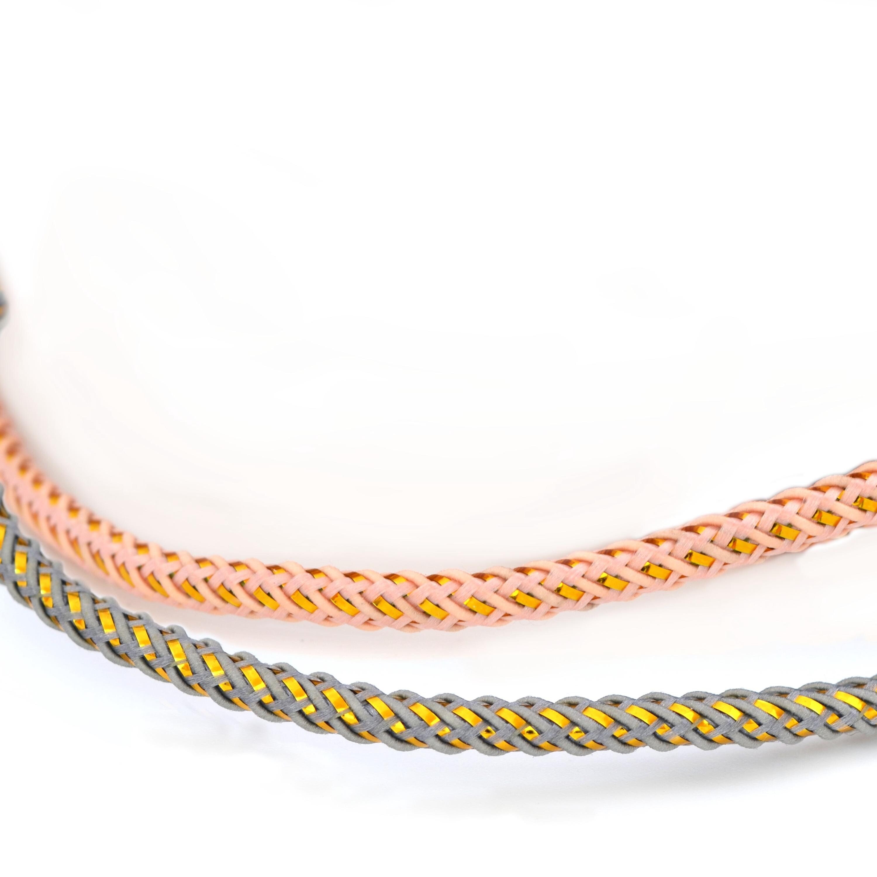 1M of gray or pink and gold twisted polyester cord 3.2 mm