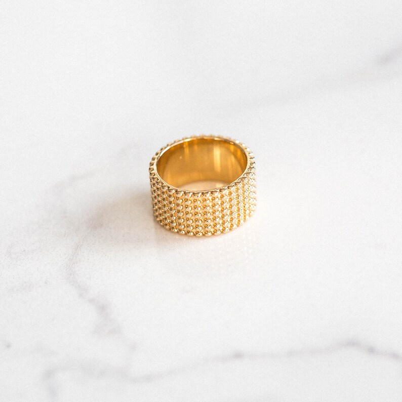 Stackable Silver cuff ring Affordable Gift for Her Boho cocktail ring Textured Wide tube ring Bold 18k Gold Plated ring
