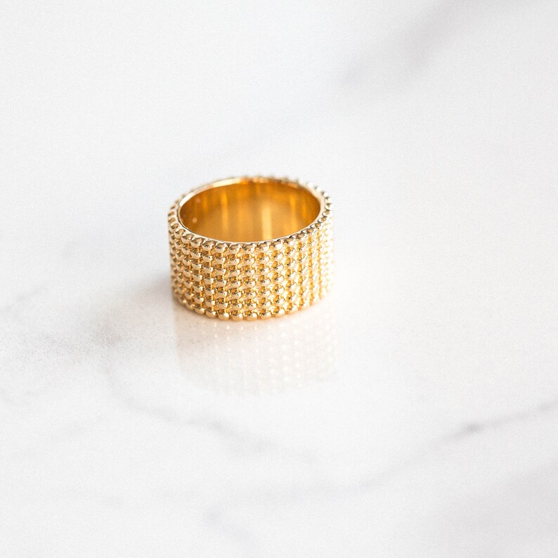 Stackable Silver cuff ring Affordable Gift for Her Boho cocktail ring Textured Wide tube ring Bold 18k Gold Plated ring