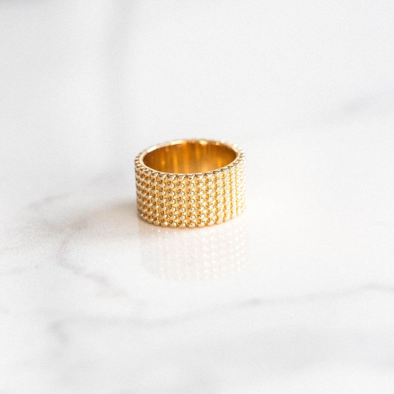 Stackable Silver cuff ring Affordable Gift for Her Boho cocktail ring Textured Wide tube ring Bold 18k Gold Plated ring