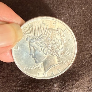 Antique Peace Dollar Silver Coin. 1928 No Mark 90% Silver with Triple Leaves, Good Condition & Ships Free!