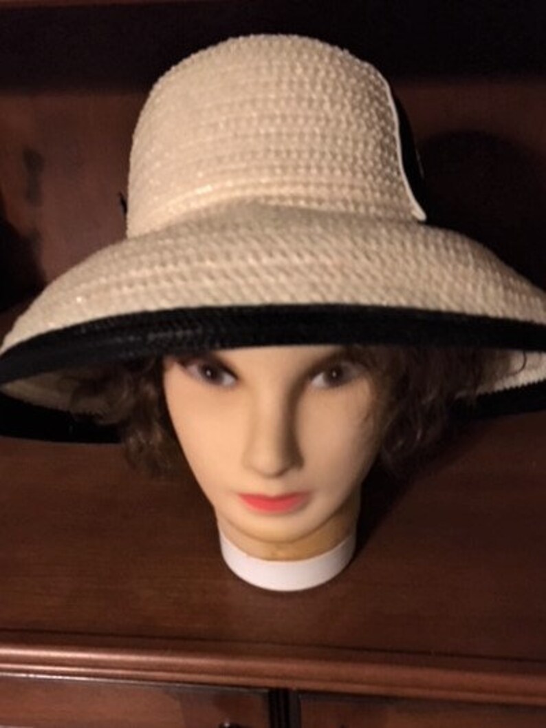 1960/'s Be Fashion Ready for Summer!!! Mint Condition Vintage Hats by Yolie Hat Classic White and Black Straw Wide Brim Style