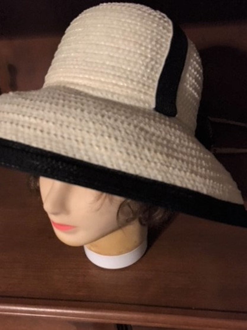1960/'s Be Fashion Ready for Summer!!! Mint Condition Vintage Hats by Yolie Hat Classic White and Black Straw Wide Brim Style