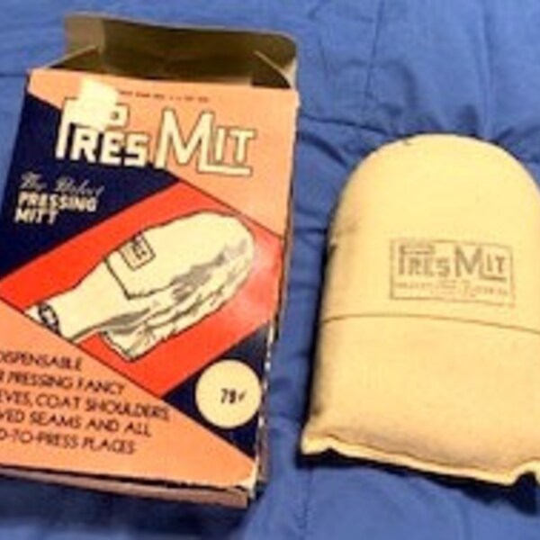 Vintage Wever Pres-Kloth Co Pres Mit. 1940s persdoek Mitt in originele doos, grote gebruiksklare staat, schepen gratis.