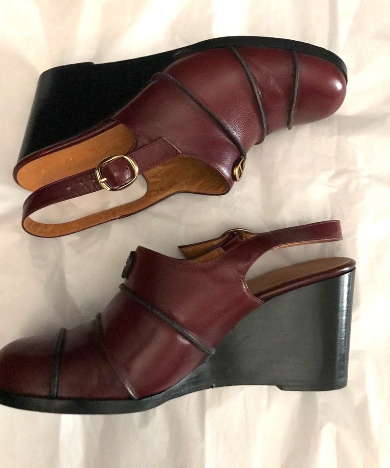 Vintage Etienne Aigner Leather Shoes. 1970s Oxblood Slingbacks | Etsy