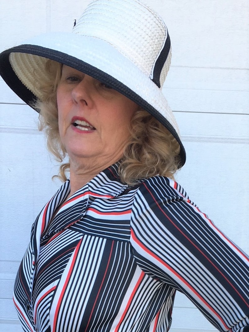 1960/'s Be Fashion Ready for Summer!!! Mint Condition Vintage Hats by Yolie Hat Classic White and Black Straw Wide Brim Style