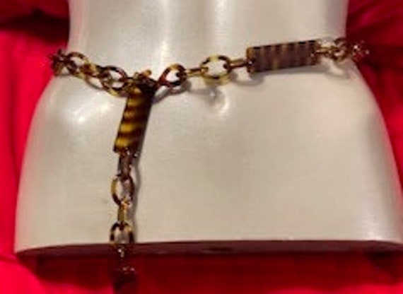 Vintage Faux Tortoise Belt. 1970s Chain Style Wit… - image 2