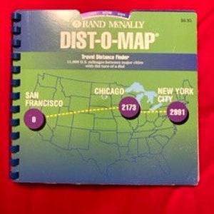Calculatrice de distance vintage Rand McNally Dist-O-Map. Calculateur de distance Rand McNally, mesure les kilomètres entre les villes, excellent produit éphémère !