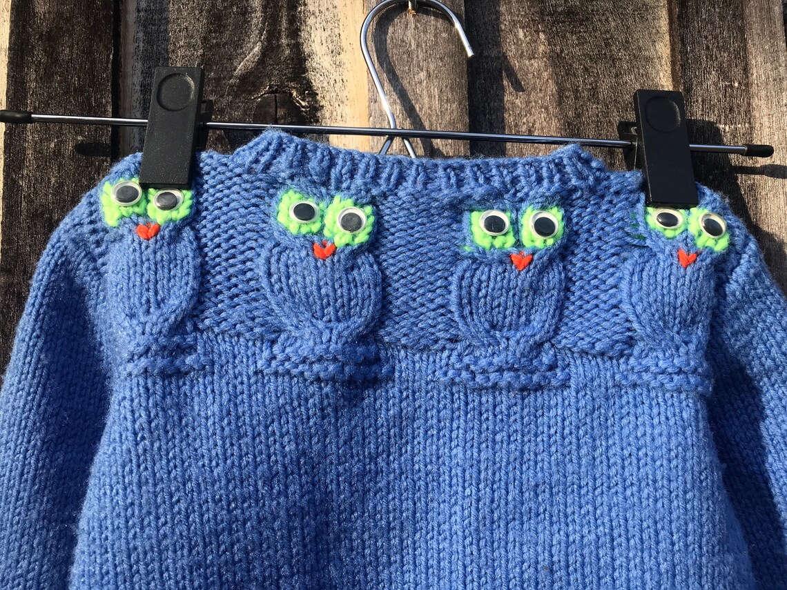 Kids owl sweater handmade knit sweater with buttons Etsy