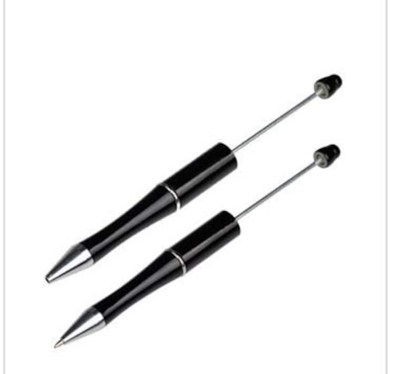 Customizable 15 cm Ballpoint Pen Metal and Synthetic Material for Beads Noir
