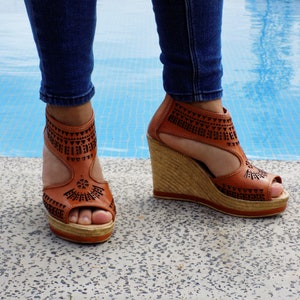 Huarache sandaal voor dames, Mexicaanse Huaraches van leer, platform frets