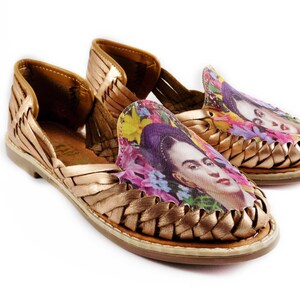 Huarache sandaal voor dames, Mexicaanse Huaraches van leer, Frida Daisy-bloemen