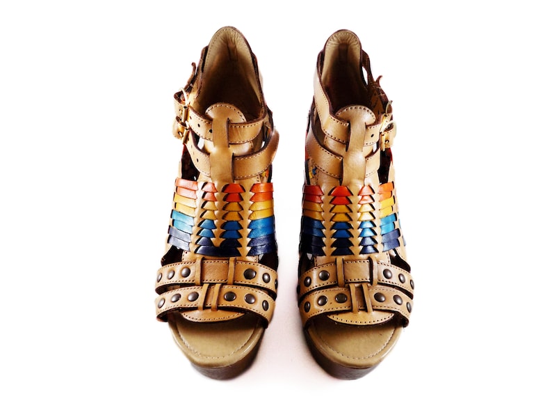 Platform Heels Leather Mexican Huaraches Itzel Colors | Etsy