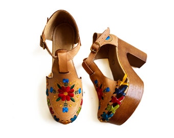 Huarache Sandale Frau, Plateau Heels Mexikanische Huaraches, Teresita Leder