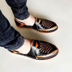 Leather huaraches sandals Mr mask black and Tan