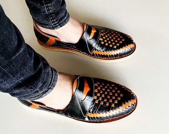Leather huaraches sandals Mr mask black and Tan