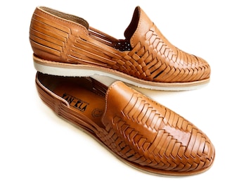 XAN KLA Men\'s Authentic Tan Woven Leather Huaraches Men main image 3