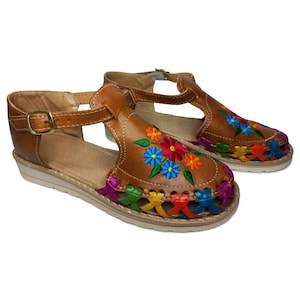 Huarache-Sandale für Damen, mexikanische Huaraches aus Leder, bestickt mit Teresitas TR