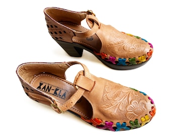 Sandale Huarache femme, cuir mexicain Huaraches Platform Heels Huaraches, Yatziri Tooled Leather