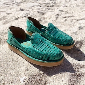 Huarache sandal woman, leather Mexican Huaraches Sandals Mint Green