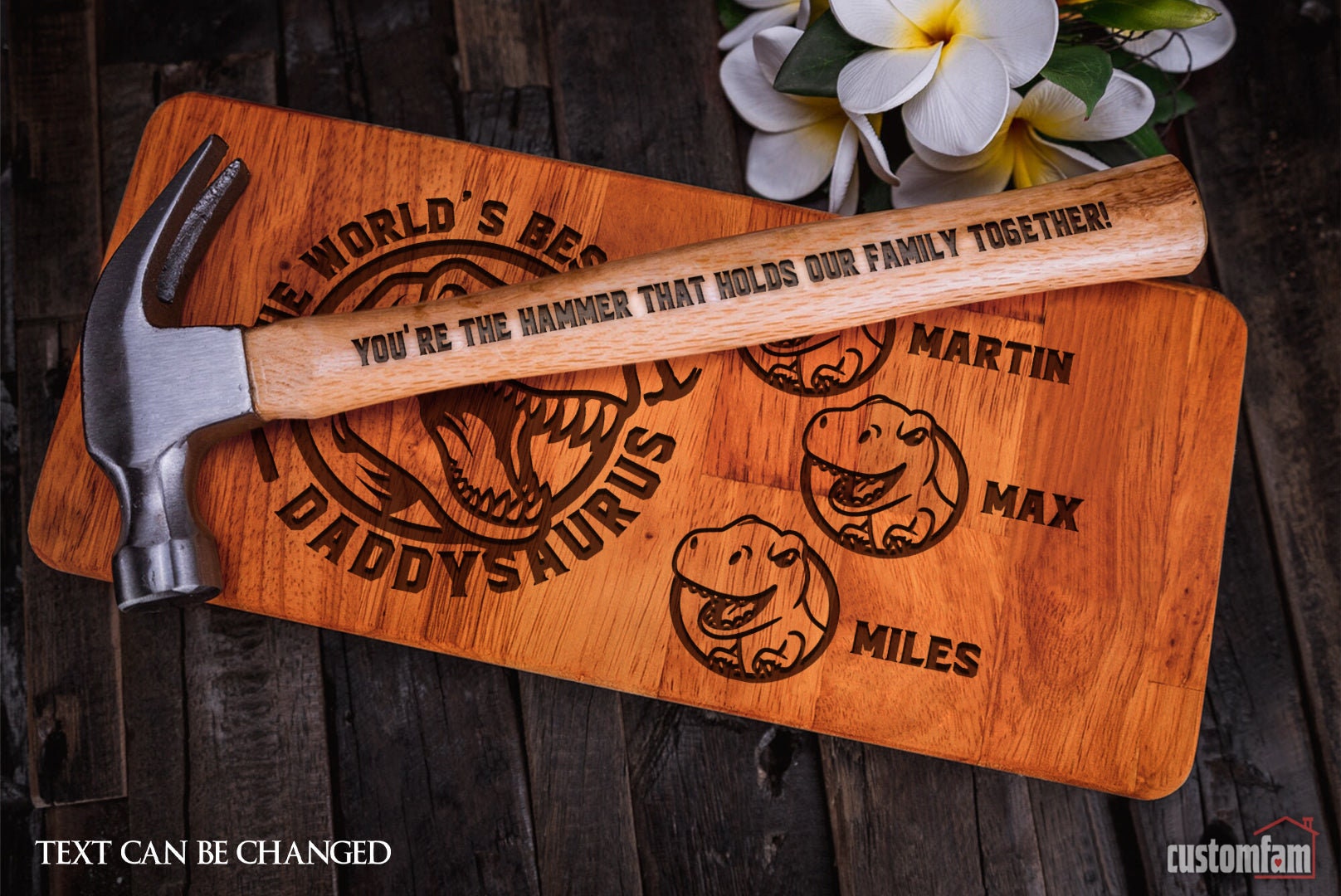 Fathers Day Gifts for Dad 2024, The World&#39;s Best Daddysaurus Personalized Engraved Gift Hammer, Wooden Box And Nails Set, Gifts For Dad