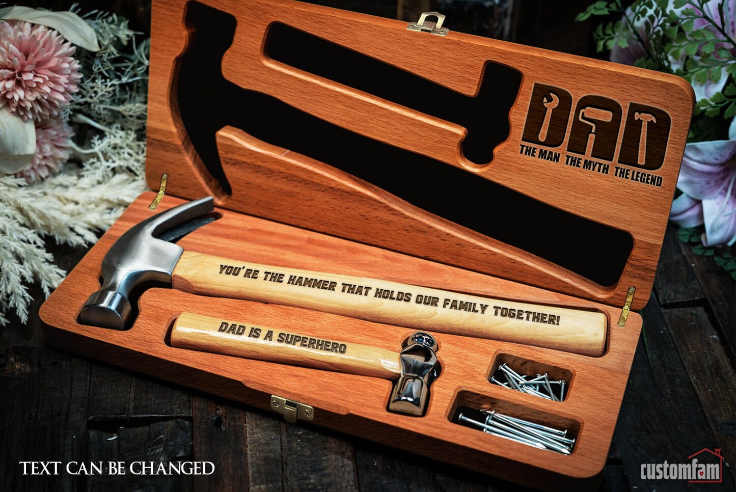 Fathers Day Gifts for Dad 2024, The World&#39;s Best Daddysaurus Personalized Engraved Gift Hammer, Wooden Box And Nails Set, Gifts For Dad