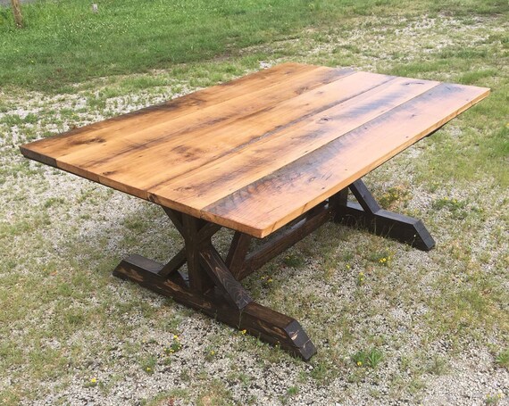 Live Edge Trestle Style Kitchen Tables Reclaimed Barn Wood Etsy