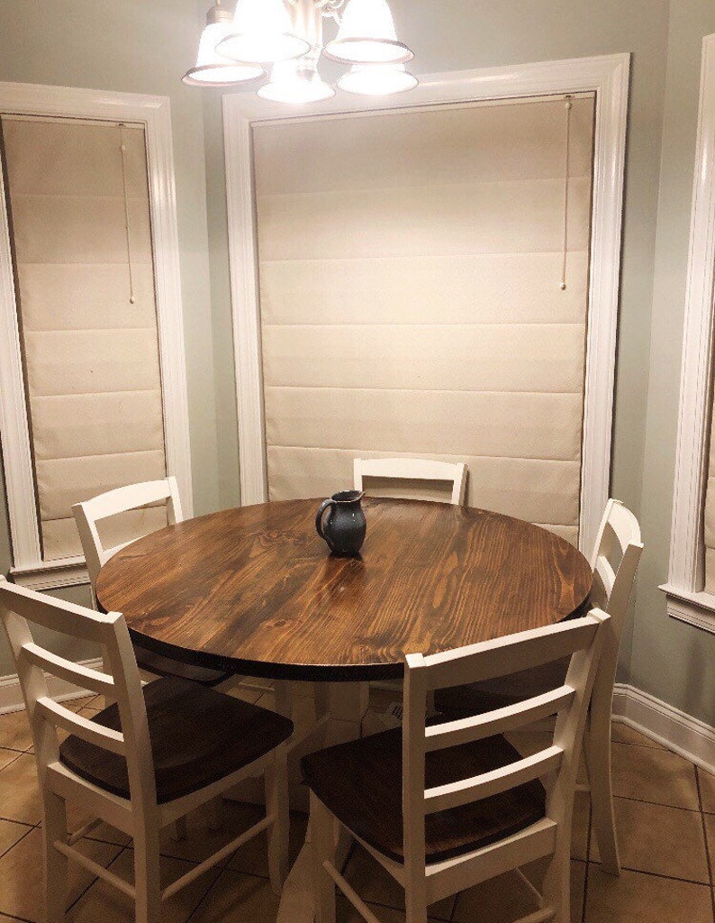 Round Farmhouse Dining Kitchen Table With Trestle Style Pedestal Free Delivery In Va Or Nc But Ship Nation Wide