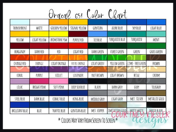 Oracal 751 Color Chart Pdf - Oracal 651 Vinyl Color Chart Digital ...