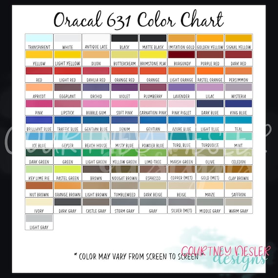 Oracal 631 Vinyl Color Chart