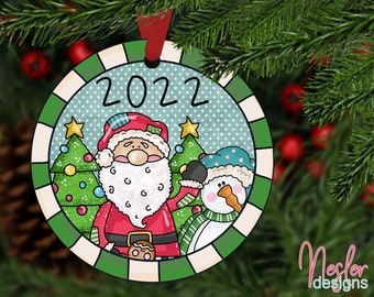 Whimsical Santa and Snowman Christmas Ornament, christmas 2022